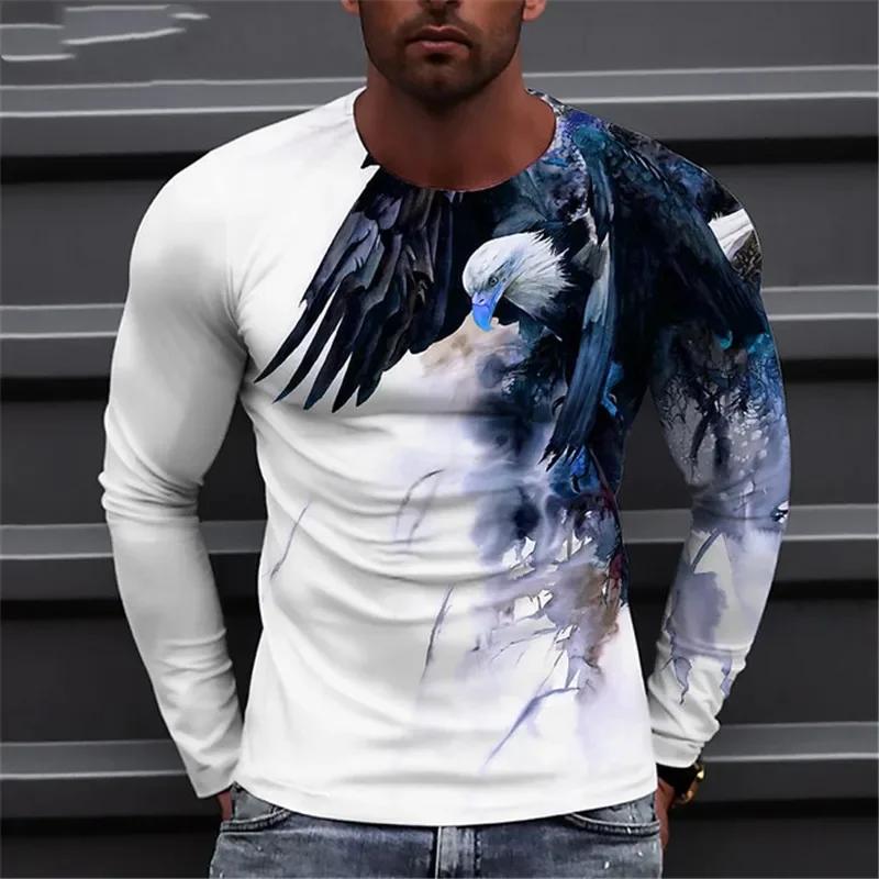 남성용 동물 3D 프린팅 이글 티셔츠, 멋진 O-넥 긴팔, 캐주얼 스트리트 패션, 오버사이즈 긴팔 티셔츠, 신제품